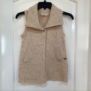 Roxy Wool Blend Half Button Sleeveless Knit Vest Cardigan Jacket Girl's Size M